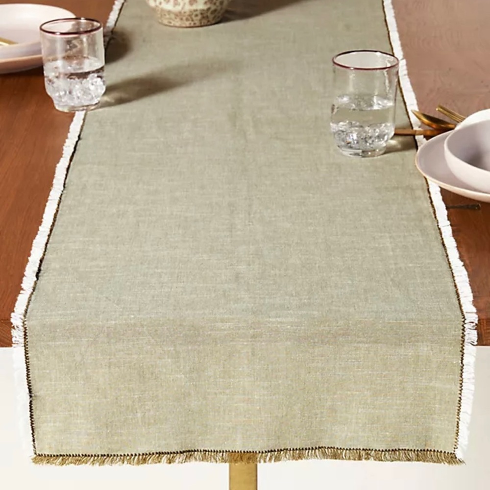 Anthropologie Table Runner Bennett Crossweave Moss  16 x 90 NWT